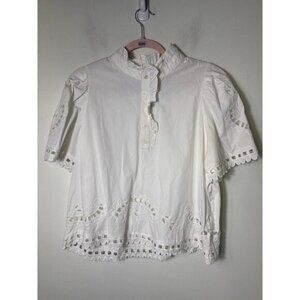 NWT Sea New York White Detailed Short Sleeve Cotton Top Sz L